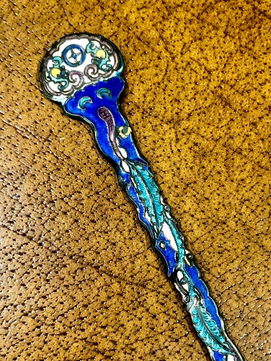 Antique Chinese Silver Enamel Floral Double Hair Pin 10” Wedding Hair Piece main image 6